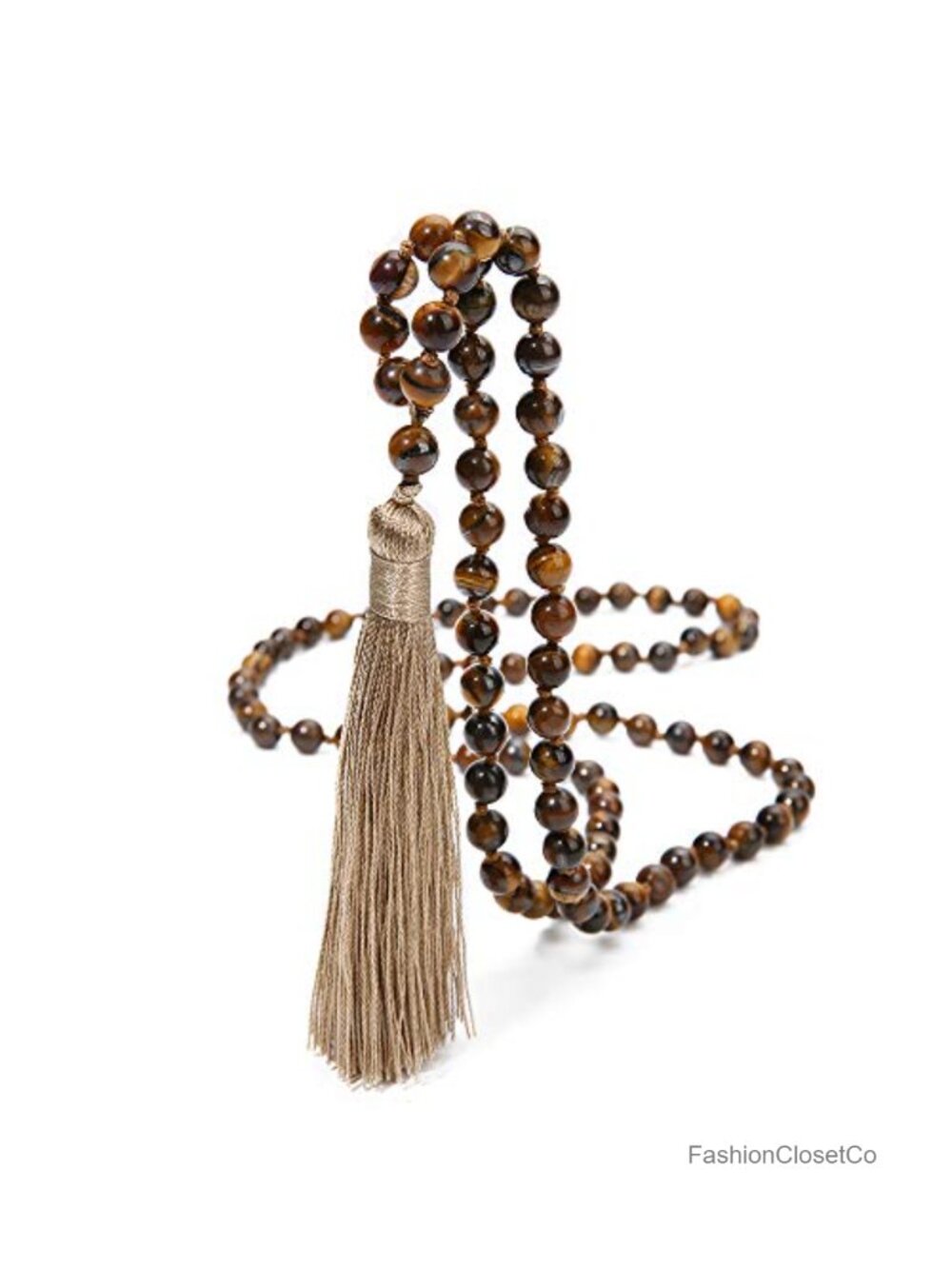 Natural Stone Tiger's Eye Mala Necklace 108 Beads Meditation Prayer